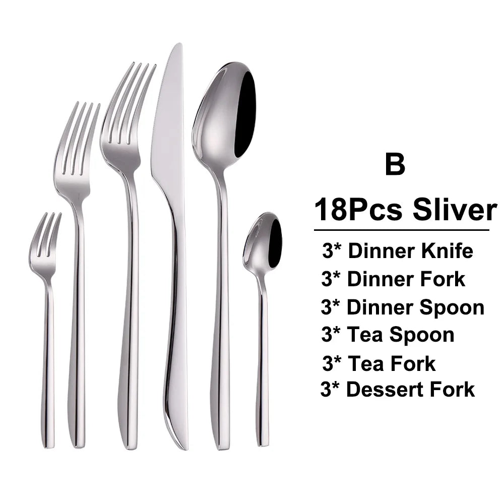6/12/15/18/21 Pieces Sliver Cutlery Set Stainless Steel 304 Tableware Western Dinner Set Mirror Elegant Knife Fork Spoon