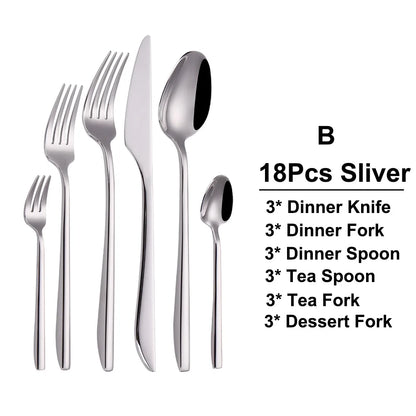 6/12/15/18/21 Pieces Sliver Cutlery Set Stainless Steel 304 Tableware Western Dinner Set Mirror Elegant Knife Fork Spoon