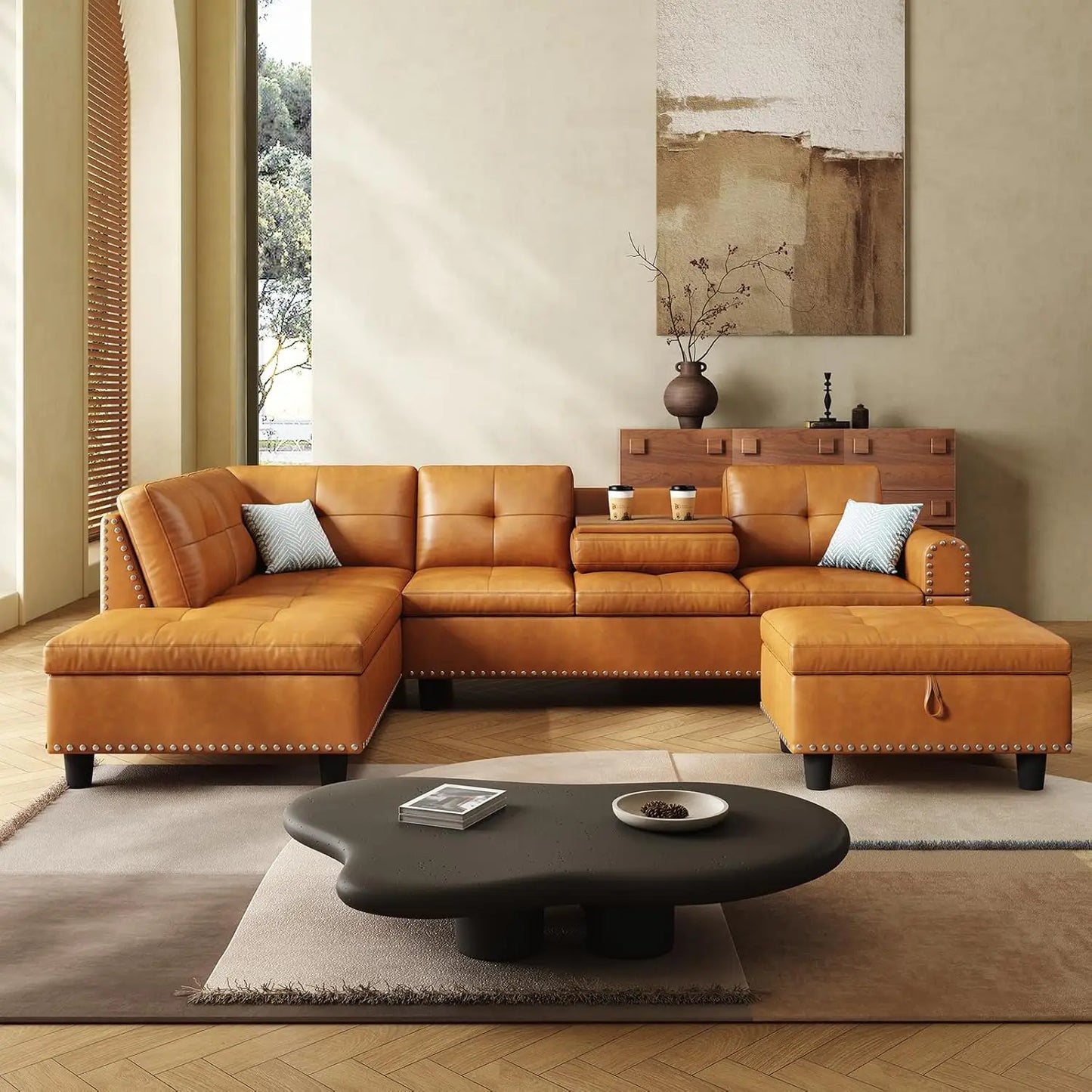 97.5" Oversized Sectional Couch, L Shaped Couchwith Storage Ottoman, Modern Modular Sofa withDeep Seat, Sectional, Customized