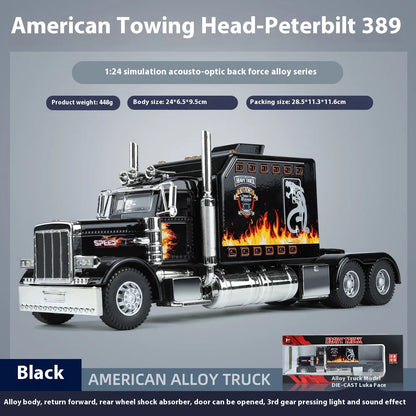 1:24 Peterbilt 389 alloy car model, with lighting and simulated sound effects,Toy Trucks for Boys gift