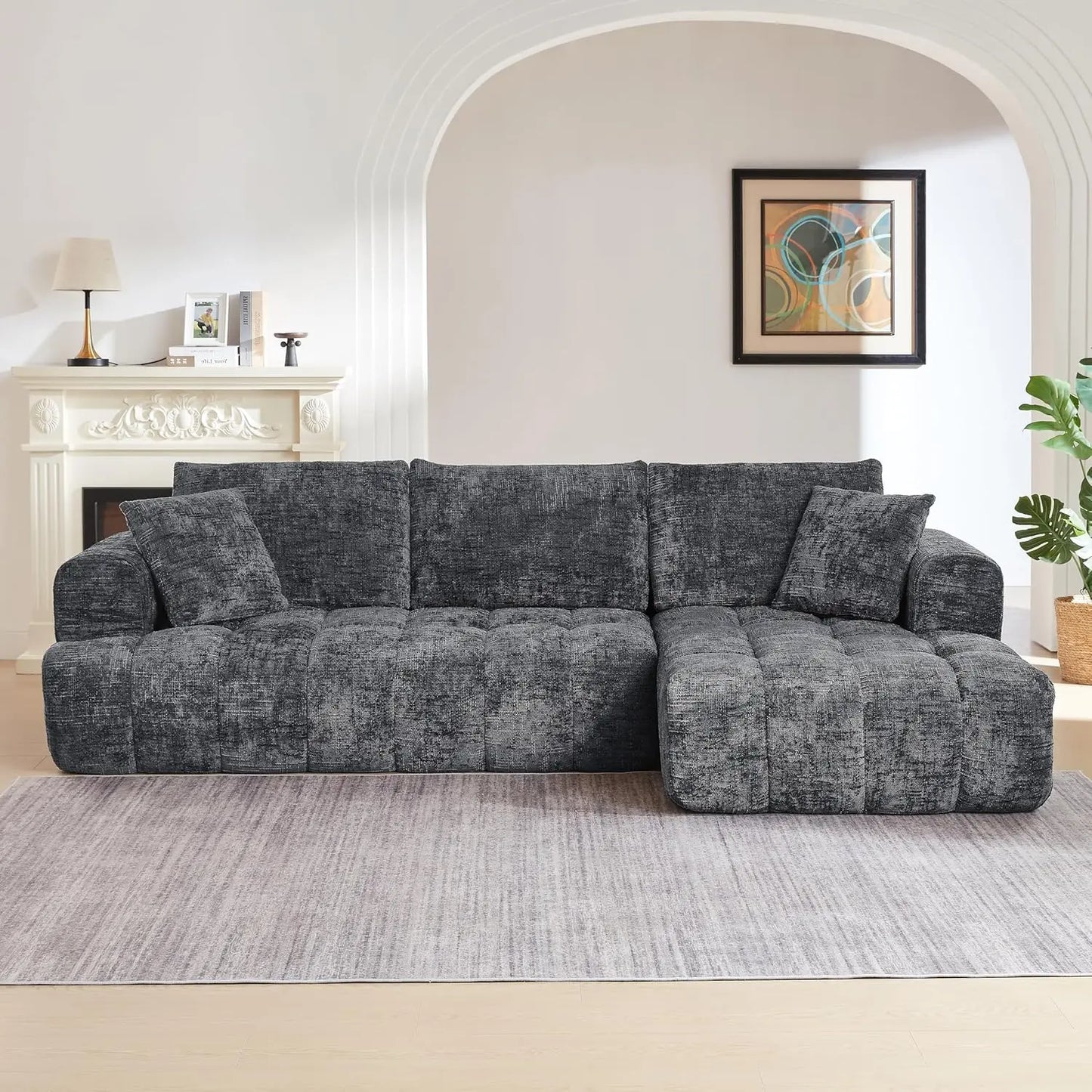 108” Cloud Modular Sectional Sofa Couch with Deep Seat, Modern L-Shaped Boneless Couch with Chaise, Comfy Chenille, Customized
