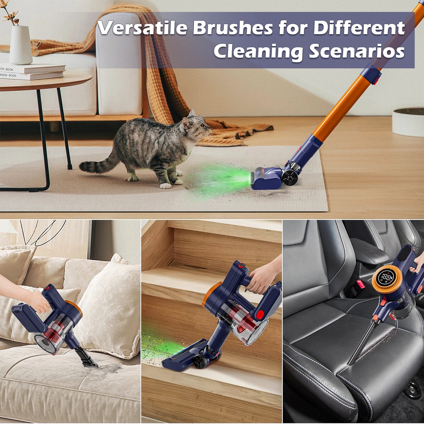 New LED Cordless Upright Vacuum Cleaner, 35Kpa Ultra Lightweight Stick Vacuum for Carpet, Hard Floor, Car, Pet Hair