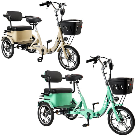 Areyourshop 400W 48V 12A Elder Electric Folding Trike for Senior, 3 wheel E-bike Green White Foldable Tricycle with Rear Seat