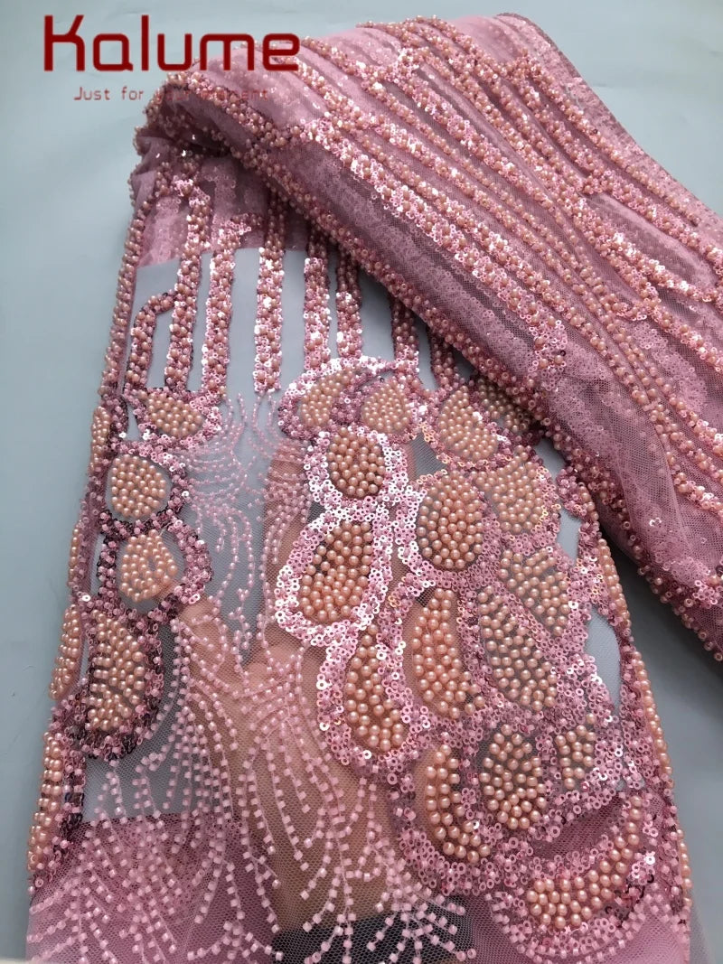 Kalume Lace 2025 African Beaded Tulle Lace Fabric Soft High Quality Mesh Net Lace Fabric with Sequins For Sewing Wedding F4500