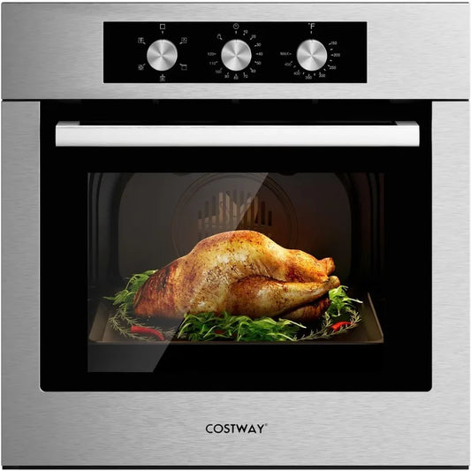 COSTWAY 24" Single Wall Oven, Electric Built-in Wall Oven with 2.47 Cu.  Ft. Capacity, 5 Cooking Functions, 360° Rotisserie