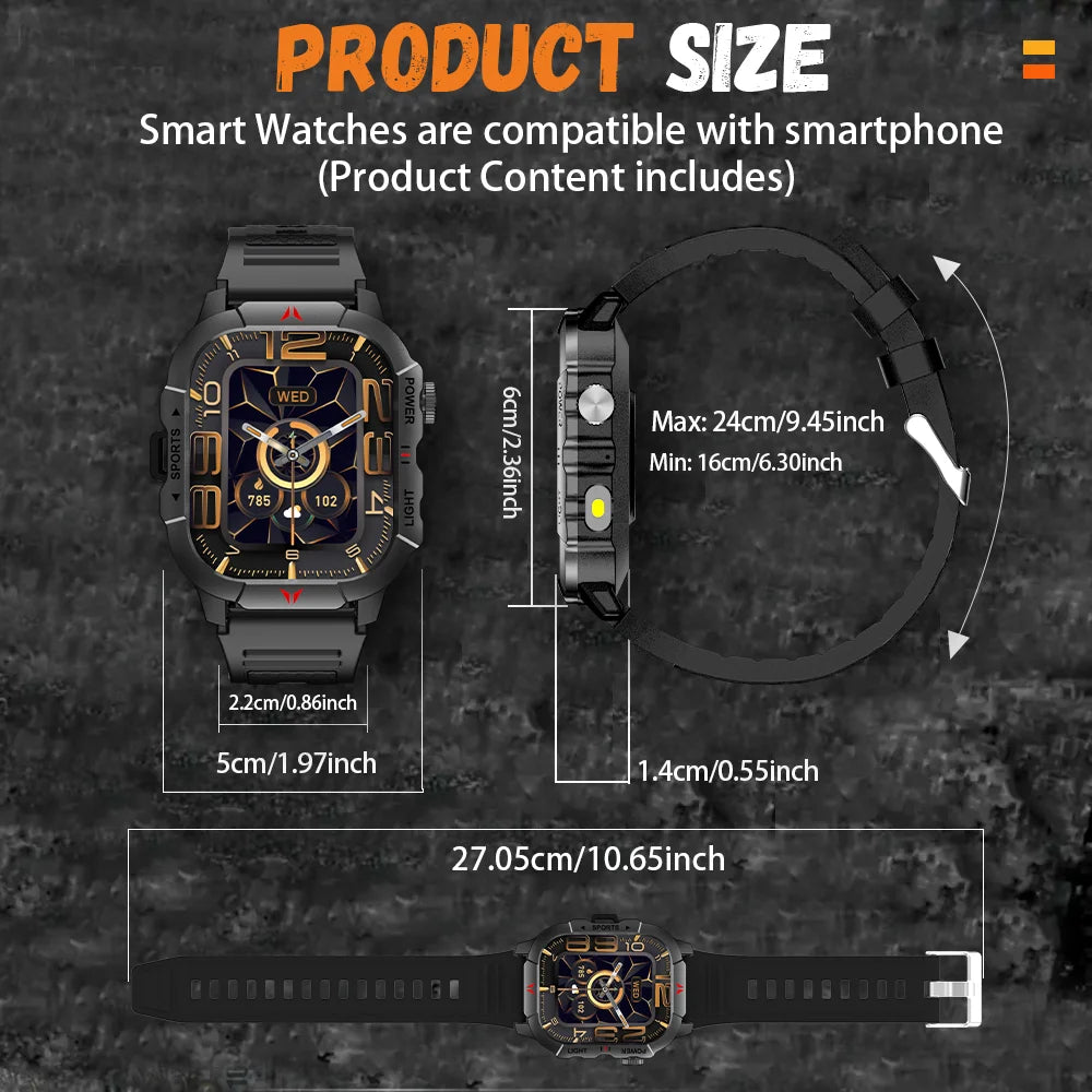 LAXASFIT New Smart Watch 2.01 Display Men Sports Watch LED Flashlight Bluetooth Call Health Monitor IP68 Waterproof Smart Watch