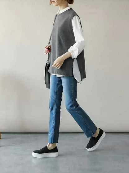 Autumn and Winter New Fashion Woman Sweater Knit Vest - Round Neck Sleeveless Pullover Loose-Fit Top