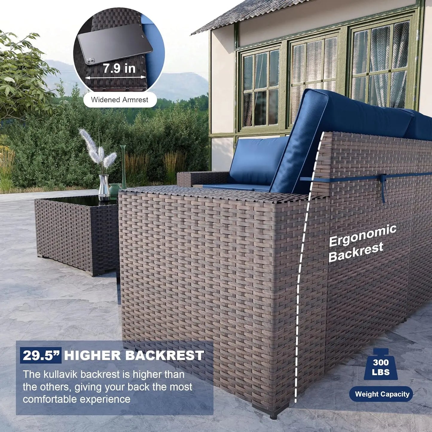 12 Pieces Outdoor Patio PE Rattan Sectional Sofa Set with Cushions & Tempered Glass Coffee Table for Garden Porch, Customized