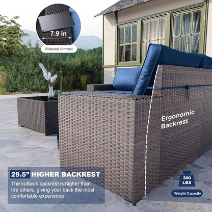 12 Pieces Outdoor Patio PE Rattan Sectional Sofa Set with Cushions & Tempered Glass Coffee Table for Garden Porch, Customized