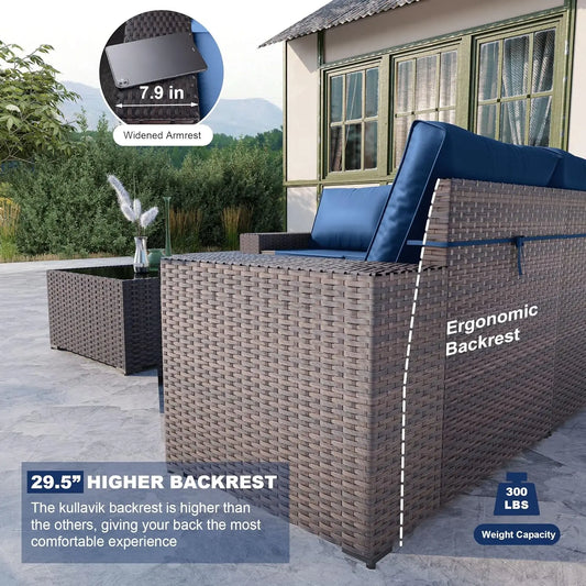 12 Pieces Outdoor Patio PE Rattan Sectional Sofa Set with Cushions & Tempered Glass Coffee Table for Garden Porch, Customized