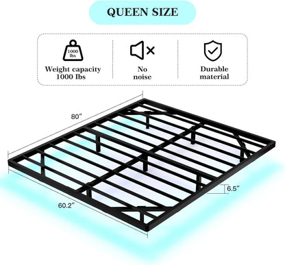 Queen Size Floating Bed Frame with Smart LED Lights, Heavy Duty Metal Platform Bed - Easy Assembly, Noise Free
