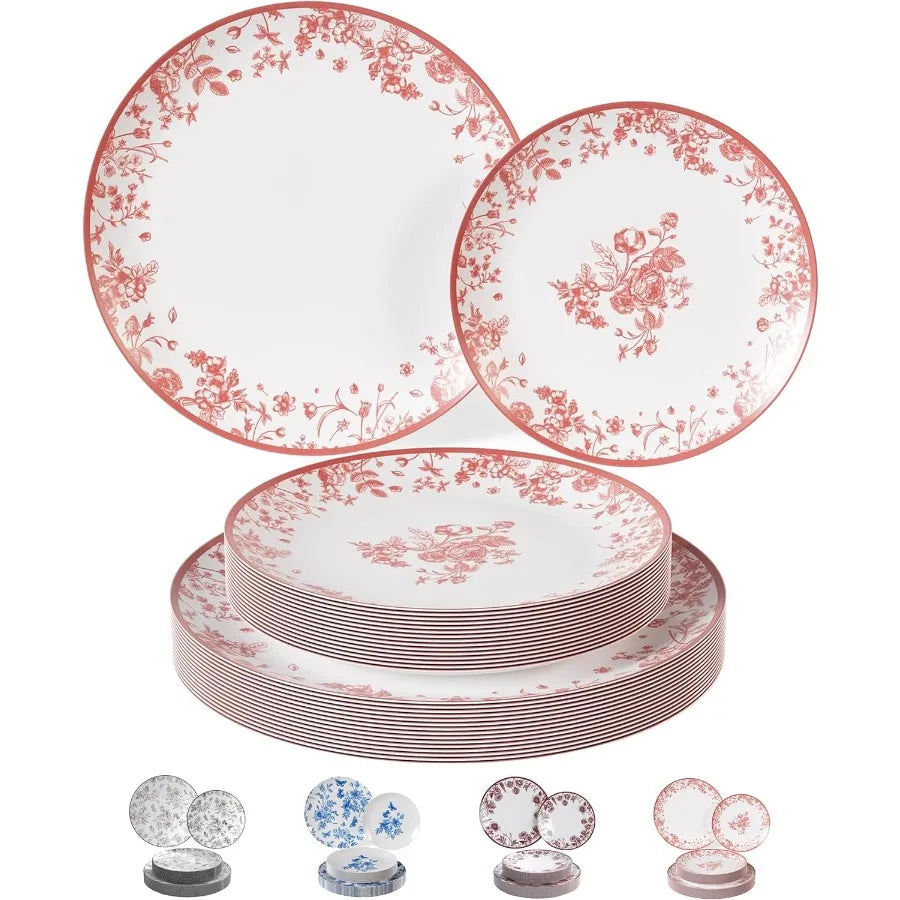 Disposable Plates For Party Supplies Pink Floral Plastic Plates For Wedding 40 Pcs 20 X 8 20 X 10 Dinner Plate Sets Floral Plat