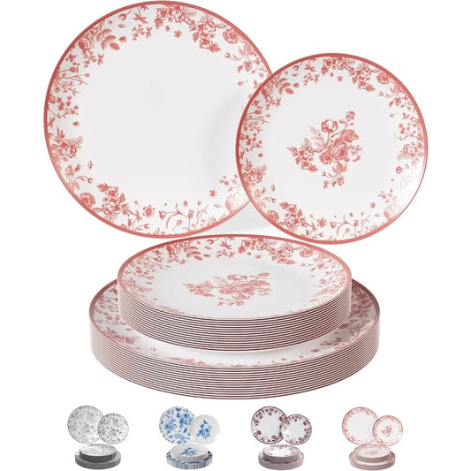 Disposable Plates For Party Supplies Pink Floral Plastic Plates For Wedding 40 Pcs 20 X 8 20 X 10 Dinner Plate Sets Floral Plat