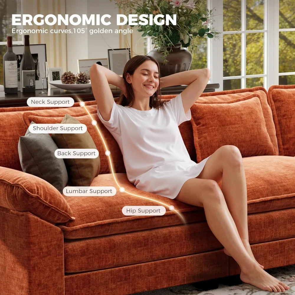 154" Oversized Modular Sectional Sofa, Comfy U-Shaped Cloud Couch w/ 3 Movable Ottomans, 7-Seater Chenille Deep, Customized