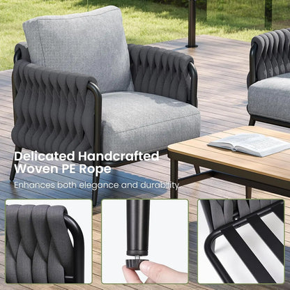 Outdoor Patio Furniture Set 6-Piece, Outdoor 5-Seat Sofa with Coffee Table, Waterproof Thick Cushion Patio Conversation Set, All