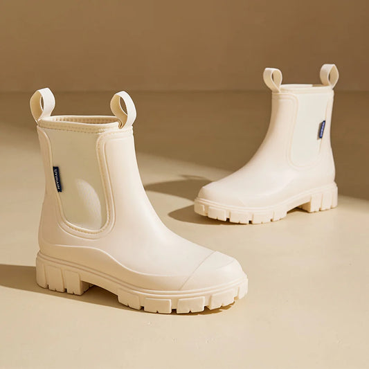 Women's Rain Boots with Plush Lining  Rainboots Anti-Slipping Garden Shoes Wellington Boots Outdoor Work Shoes