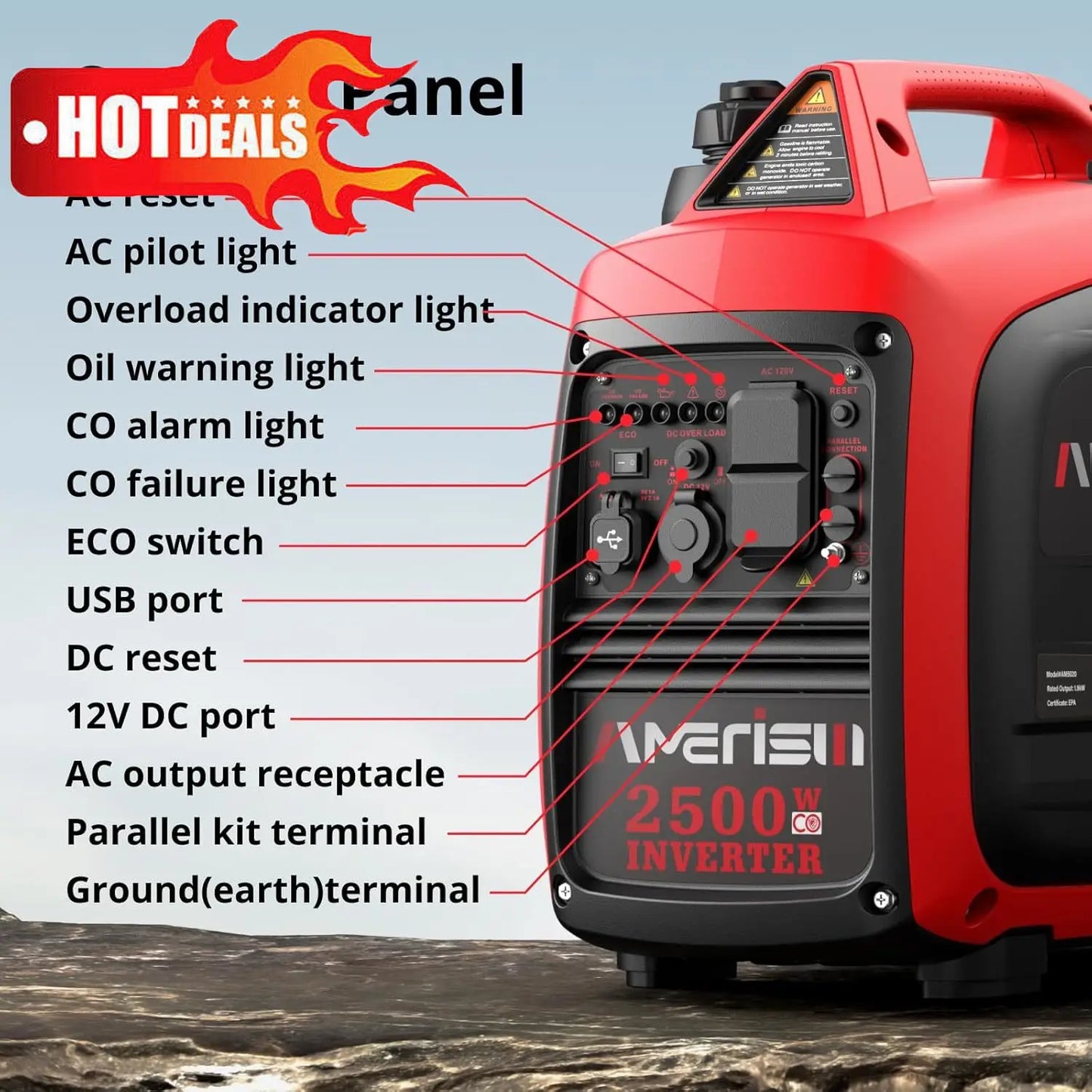 EPA Compliant 2025 Version，2500-Watt Gas Powered Portable Inverter Generator, CO Sensor, Super Quiet for Home Backup
