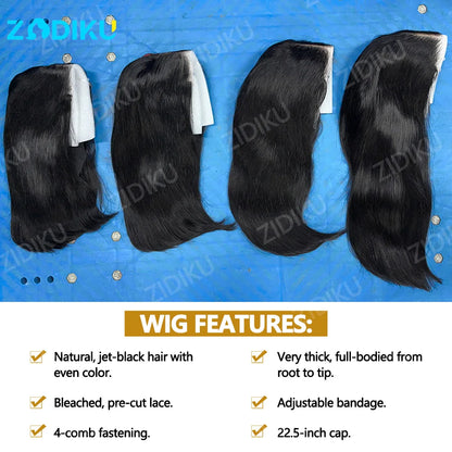 ZIDIKU 10-16inch Glueless Wigs Human Hair Straight Human Hair Wigs 4x4 HD Lace Bob Short Human Hair Wigs 100% Human Hair Quality