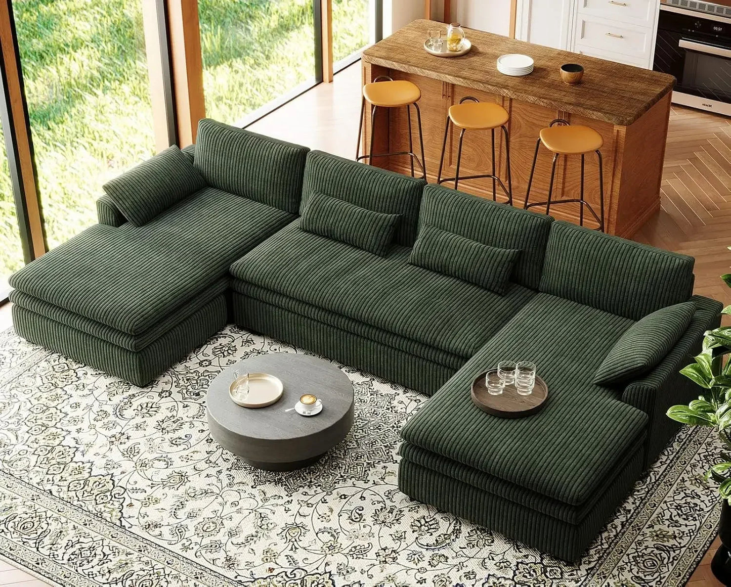 Large Modular Sectional Sofa with Deep Chaise, 104" Corduroy L Shaped Couch with 9" Soft Dual-Layer Seats Cushion Customized