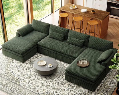 Large Modular Sectional Sofa with Deep Chaise, 104" Corduroy L Shaped Couch with 9" Soft Dual-Layer Seats Cushion Customized