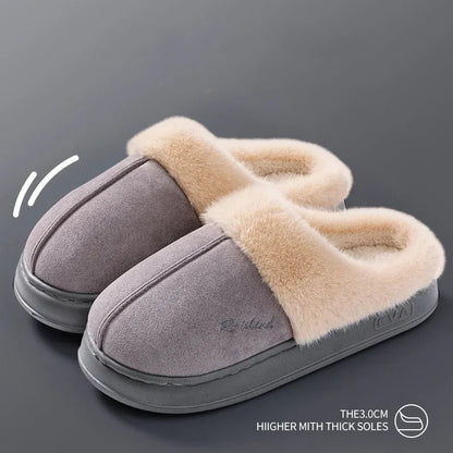 2025 Winter Home Cozy Fluffy Platform Slippers for Women Plush Warm Cotton Non Slip Indoor Unisex Shoes Comfortable Warm At Home