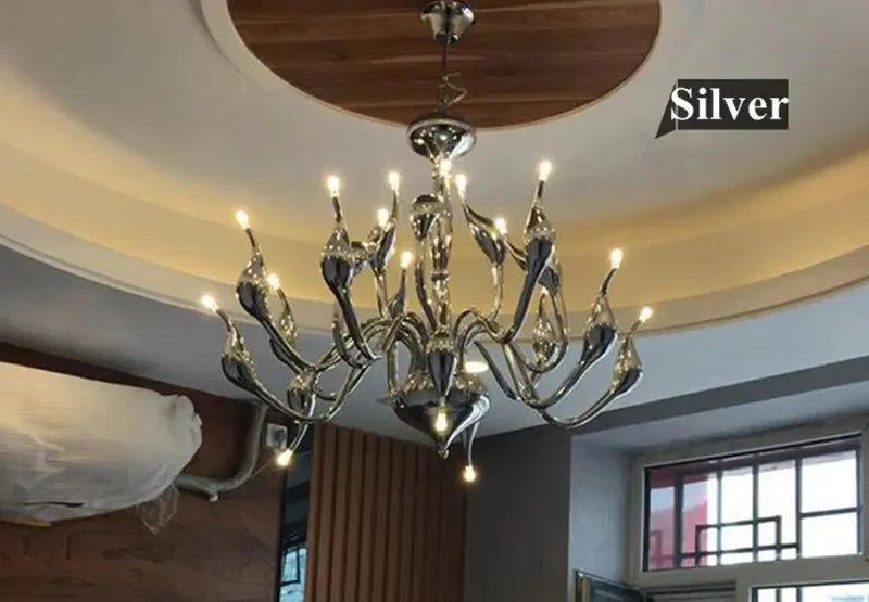 G4 LED Swan chandelier Lighting for Bedroom Foyer Chandelier lustre salon Black White Red gold