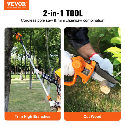 2-in-1 Cordless Pole Saw & Mini Chainsaw, 20V 4Ah Battery Pole Chainsaw, Cutting Capacity 8 Ft Reach Pole Saw For Branch