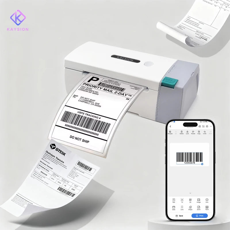 KAYSION 4in Bluetooth Thermal Label Printer Wireless Shipping Label Printer Compatible with iPhone Android Windows Widely Used