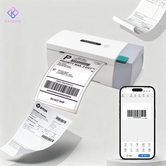 KAYSION 4in Bluetooth Thermal Label Printer Wireless Shipping Label Printer Compatible with iPhone Android Windows Widely Used