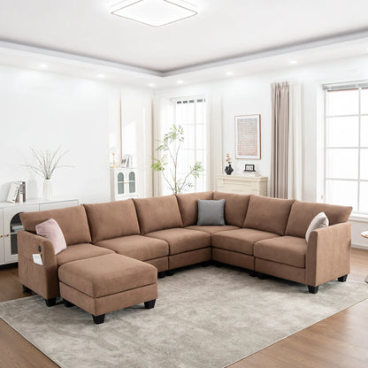 122.8" Luxury Modular L-Shaped Sectional Sofa, Large Cloud Couch w/ Ottoman, Modern Living Room Furniture Set, Soft Comfort