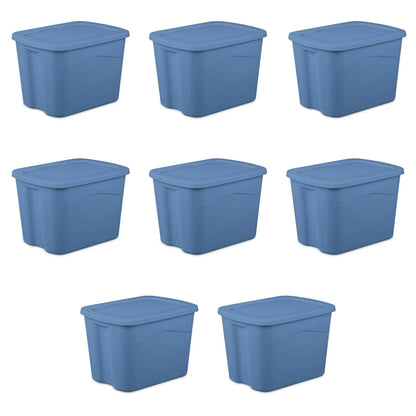 Sterilite 18 Gallon Plastic Storage Bin with Snap-on Lid, Light Blue, 8 Pack
