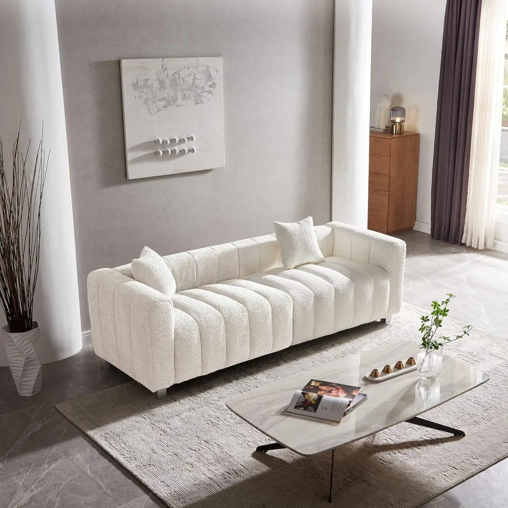 87.4'' Modern 3-Seater Sofa Bubble Couch | Premium Teddy Velvet Deep Seat Sofa | Fluffy Loveseat Sofa for Cozy,Customized