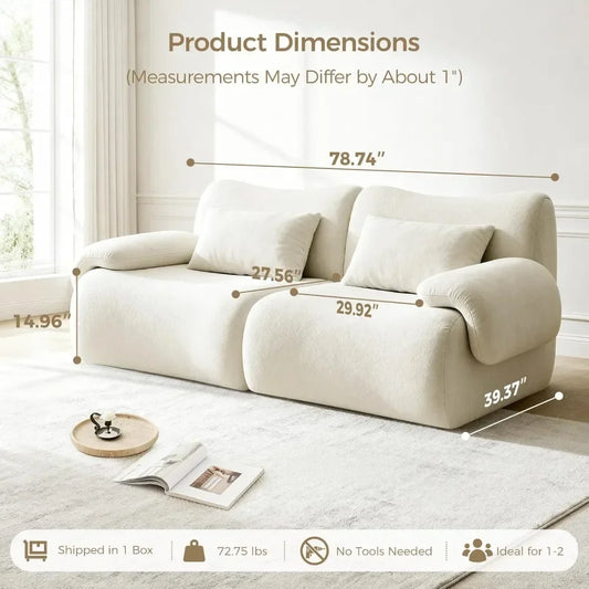 79" Boneless Cloud Couch, Modular Sectional Sofa with Throw Pillows, Deep Seat Sectional Sofa 2 Seater for Living Customized