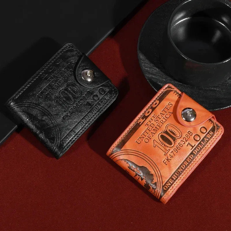 New men's fashionable leather wallet with USD pattern, multiple card slots, and large capacity wallet