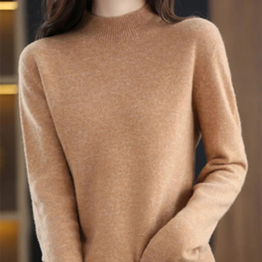 Half High Solid Color Cashmere Sweater For Women Loose Pullover Autumn and Winter Contracted Commuter Basic Knitwear Top Base