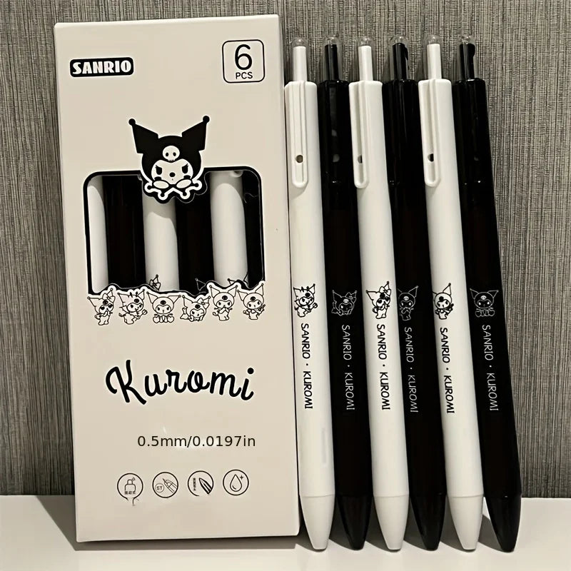 6Pcs Sanrio Gel Pen Hello Kitty Kuromi Pachacco Student Exam Pen Quick Dry Office Signature Pen School Supplies Stationery Prize
