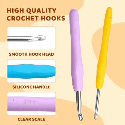 Crochet Hooks Kit with Storage Bag Ergonomic Knitting Needles Blunt Needles Stitch Marker Hand Knitting Craft Art Tools