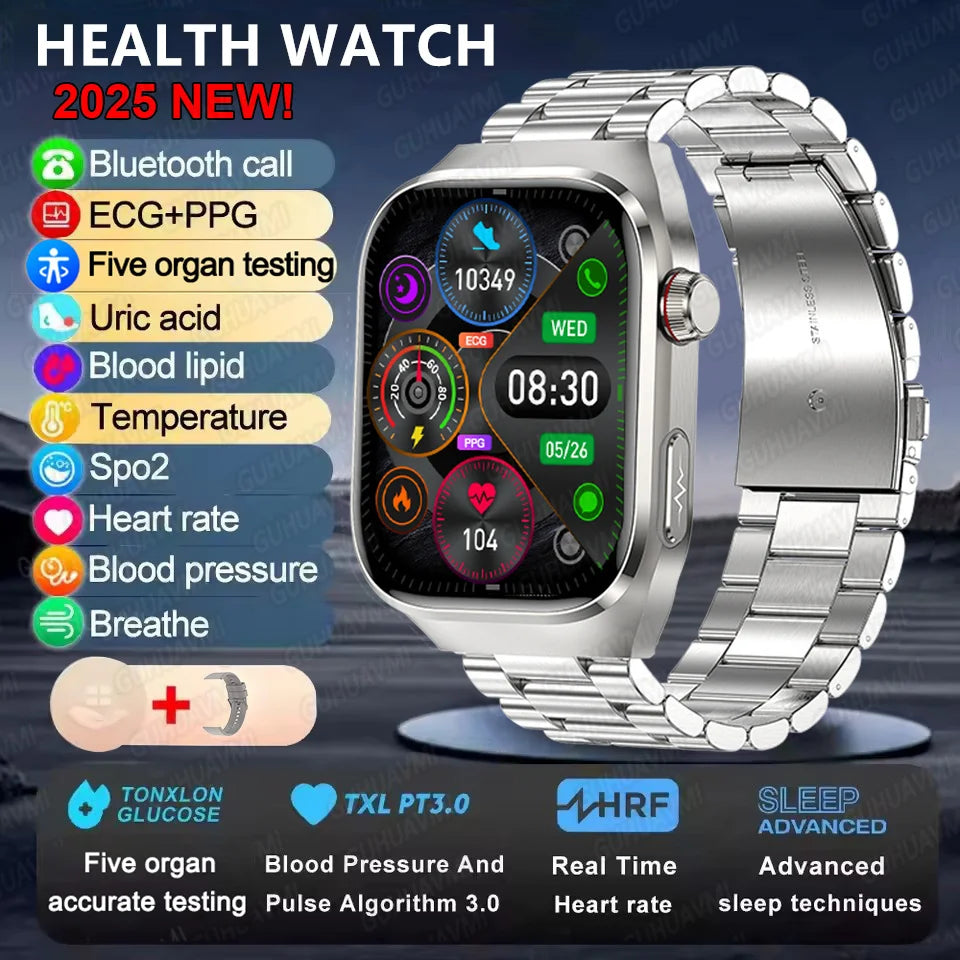 2026 New ECG+PPG Accurate Measure Heart Rate Smart Watch Men Blood Pressure Lipids Uric Acid Bluetooth Call Health Smartwatches