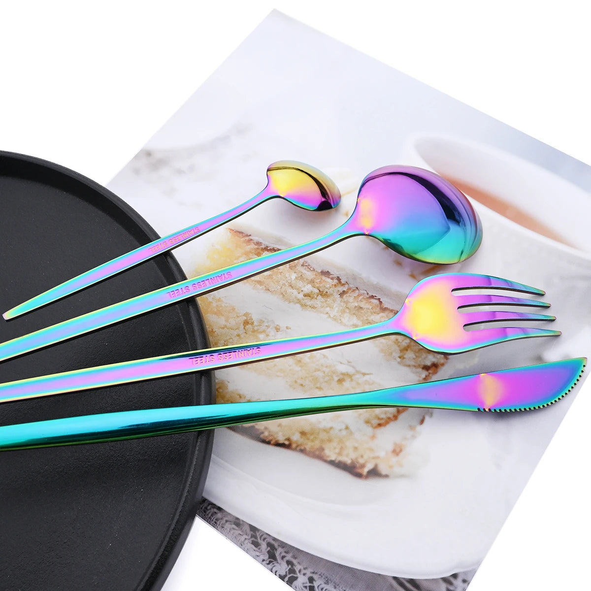 40pcs Black Gold Dinnerware Set Mirror Western Stainless Steel Cutlery Set Fork Knife Spoon Chopsticks Tableware Party Flatware