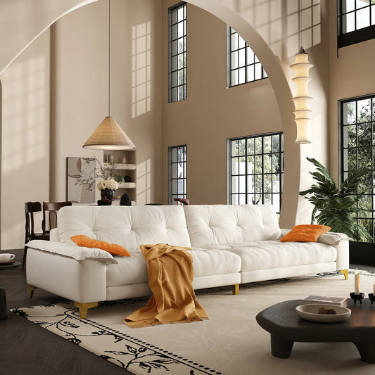 104.7" sectional Couch, mid-Century Modern 4-Seater Comfy Cloud Couch for Living Room Office, Button Tufted upholstered Metal Le