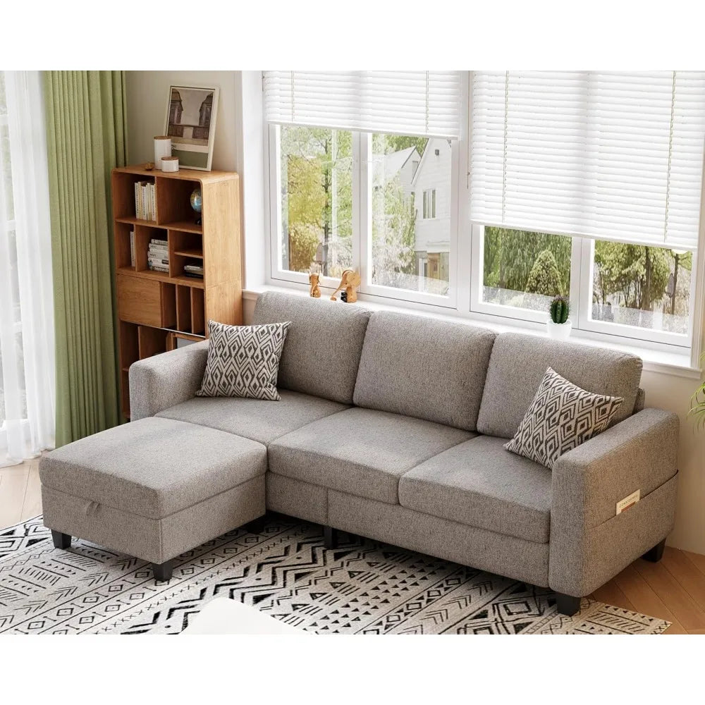 Sectional Couches for Living Room 78" Convertible L Shaped Couch with Storage Ottoman 3 Seater Modern Linen Fabric Sofas