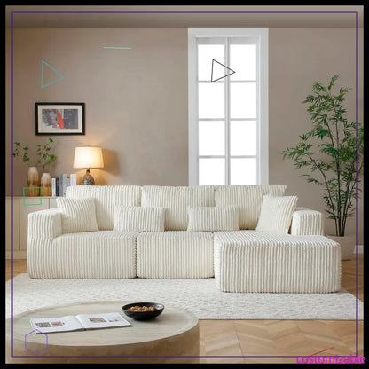110" Modular Sectional Sofa, Corduroy Upholstered Deep Seat Couch for Living Room Bedroom, Left Facing Chaise Beige