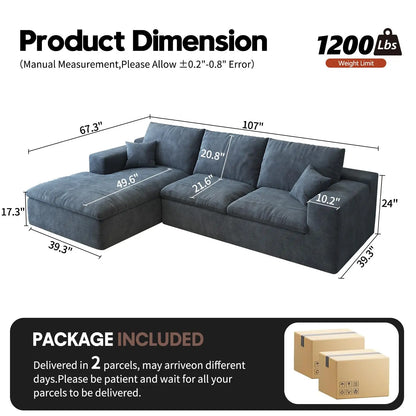 107'' L-Shaped Modern Modular Sectional Sofa Cloud Couch 4-Seat Chenille Deep-Seat Living Room Couch with Pillow Customized