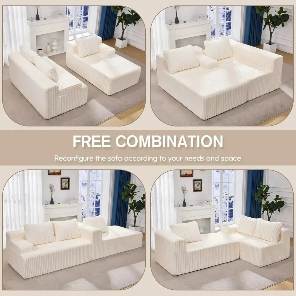 Modular Sectional Sofa Couches 108" L-Shape Couch 3 Seat Modular Sofa Memory Foam Sectional Couches for Living Room