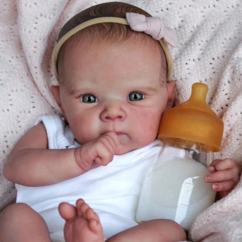 Risbecko 18"/45cm Realistic Reborn Girl Baby Doll Full Body Vinyl Silicone 3D Hand Painted Newborn Gift Birthday Gift Christmas