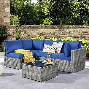 11 Piece Outdoor Patio Furniture Set with Fire Pit Table,Conversation Sectional Wicker Couch with Swivel Chairs,Modern Outside