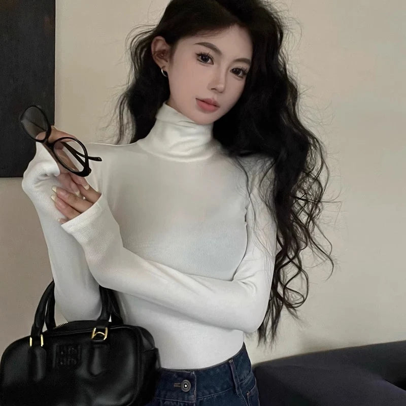 Winter Women Classic Basic Turtleneck Tops Lady Comfortable Thermal Long Sleeve Clothes Female Retro Versatile Elastic Pullover