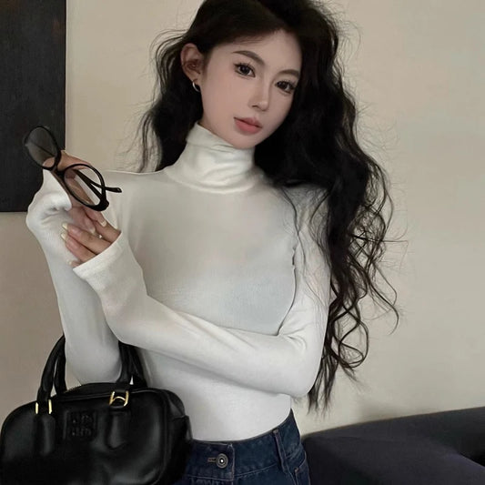 Winter Women Classic Basic Turtleneck Tops Lady Comfortable Thermal Long Sleeve Clothes Female Retro Versatile Elastic Pullover