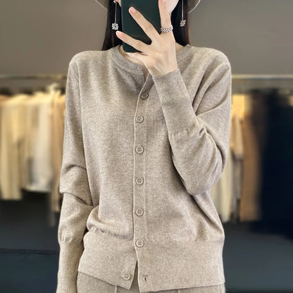 AOSSVIAO 2025 Autumn Winter New Cashmere Cardigan Women Solid Color Sweater Women Loose O-Neck Knitted Sweaters Simple Versatile