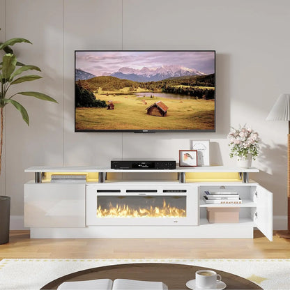 36" Electric Fireplace Integrated TV Stand - 70" 2-Tier Console for TVs up to 80", Ideal for Living Room Settings